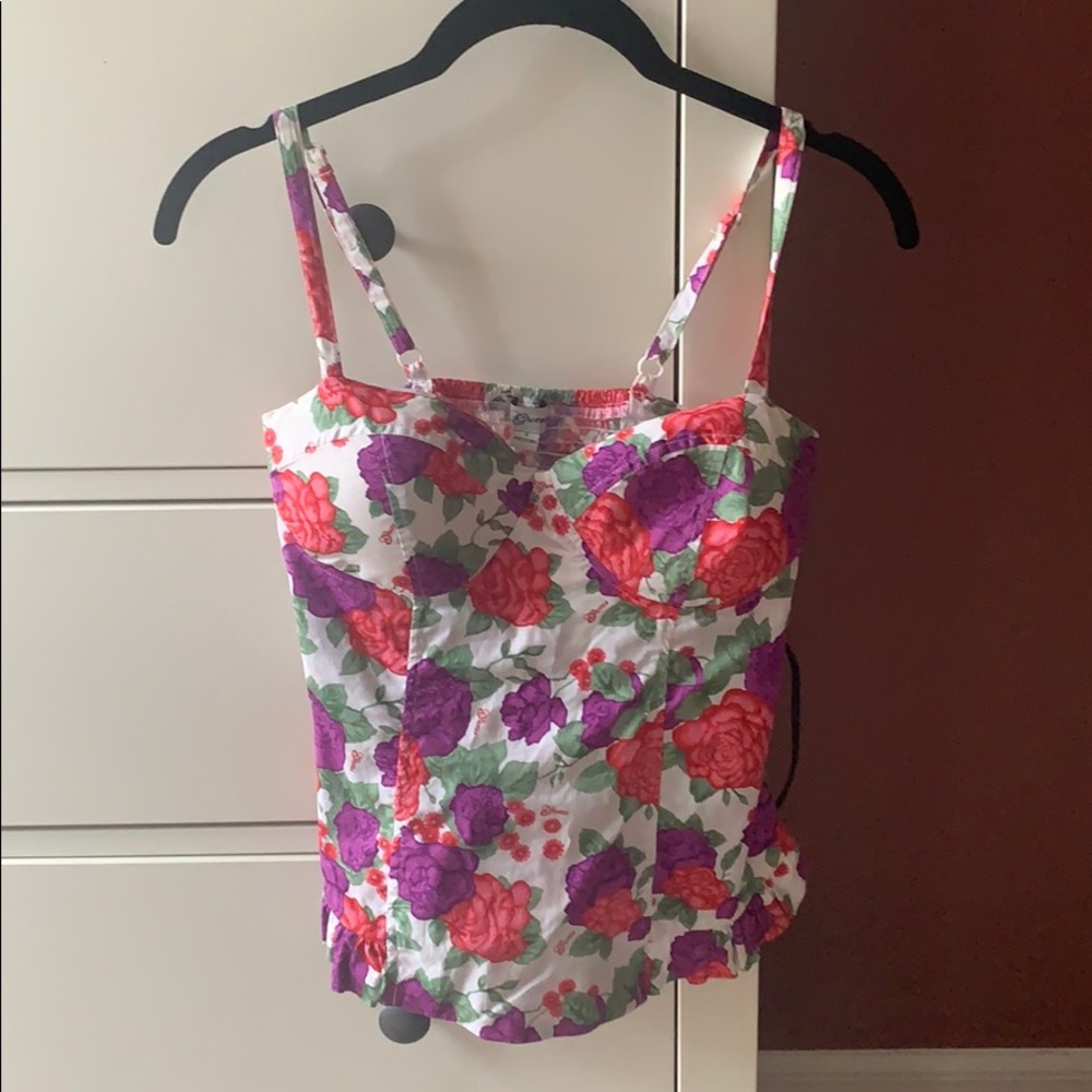 Guess Floral Corset Tank Top Bustier Ruffles 💗